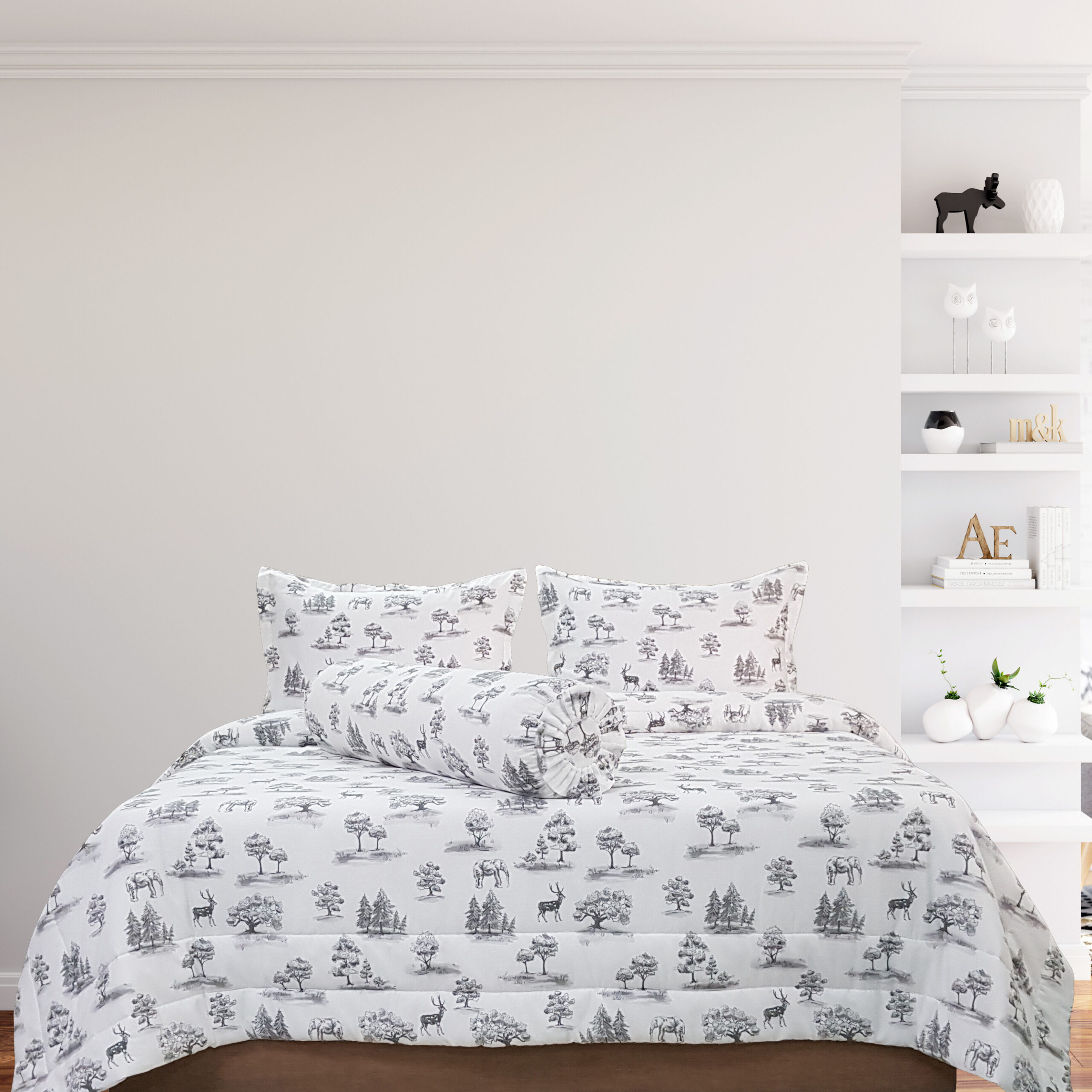 Bộ Chăn Drap Gối Cotton Xô In Họa Tiết - 07 Bộ Chăn Drap Gối Cotton Mẫu Nai Rừng