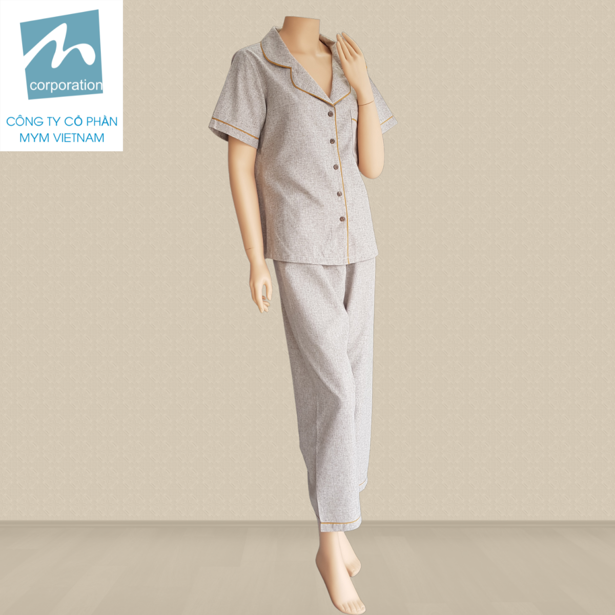 Bộ Pijama Lanh Poly Màu Be