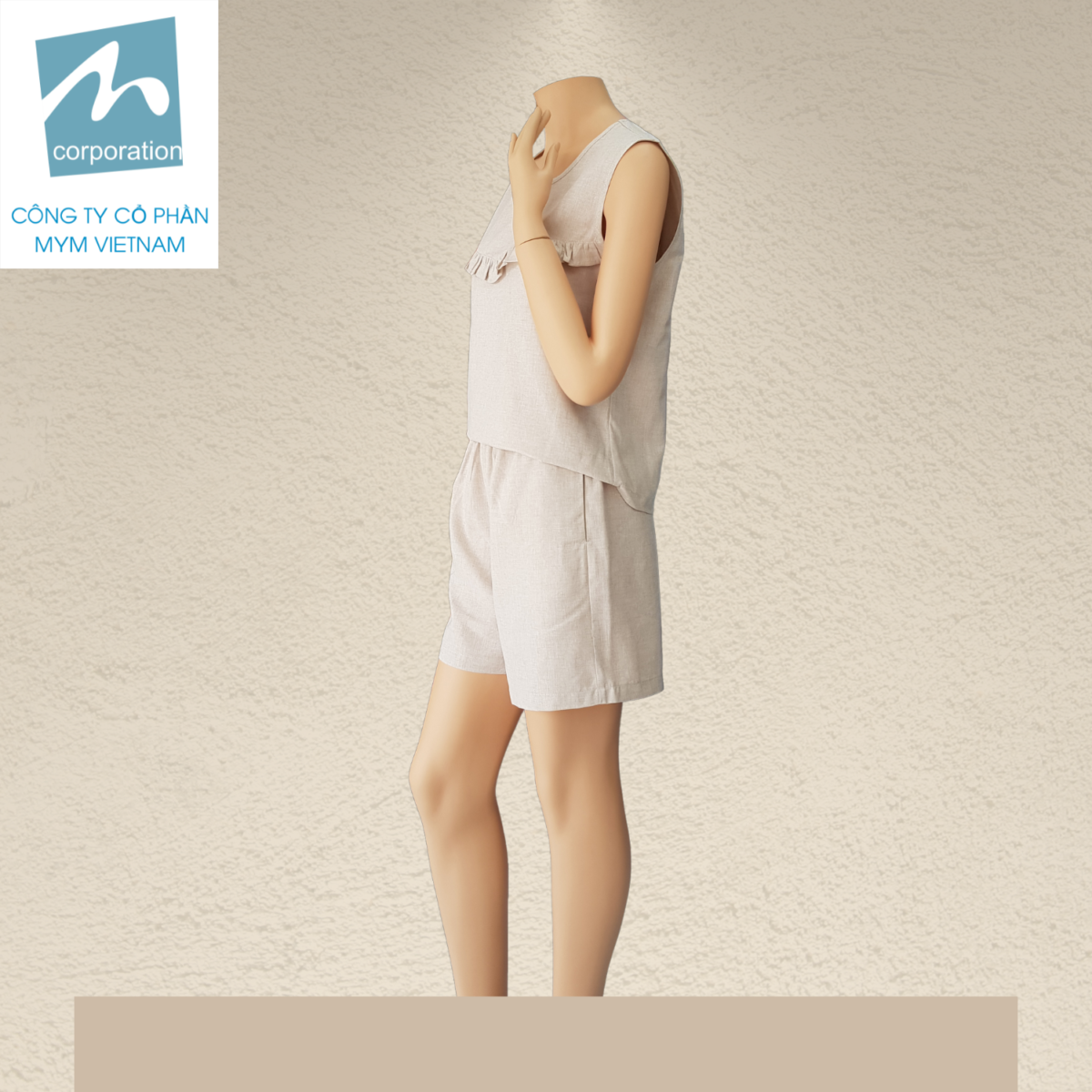 Bộ Short Nữ Bèo Ngực Màu Kem