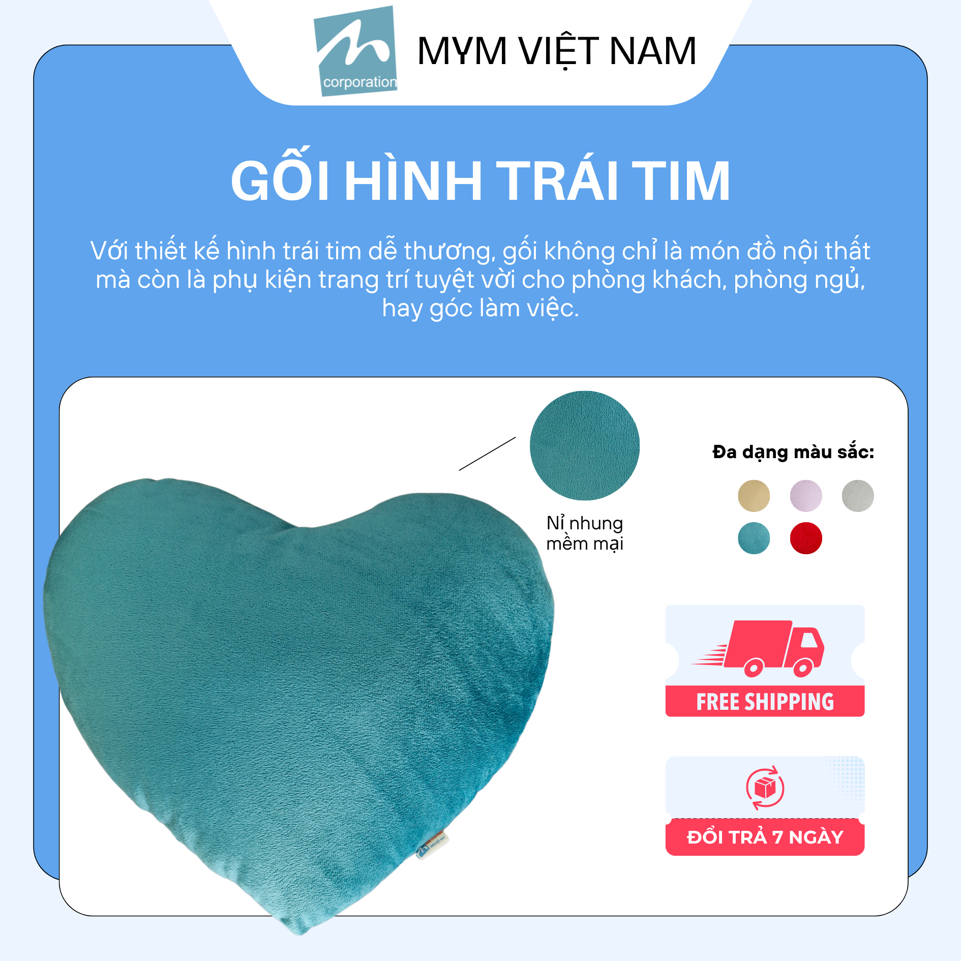 Gối Tựa Lưng Hình Trái Tim Mẫu 02