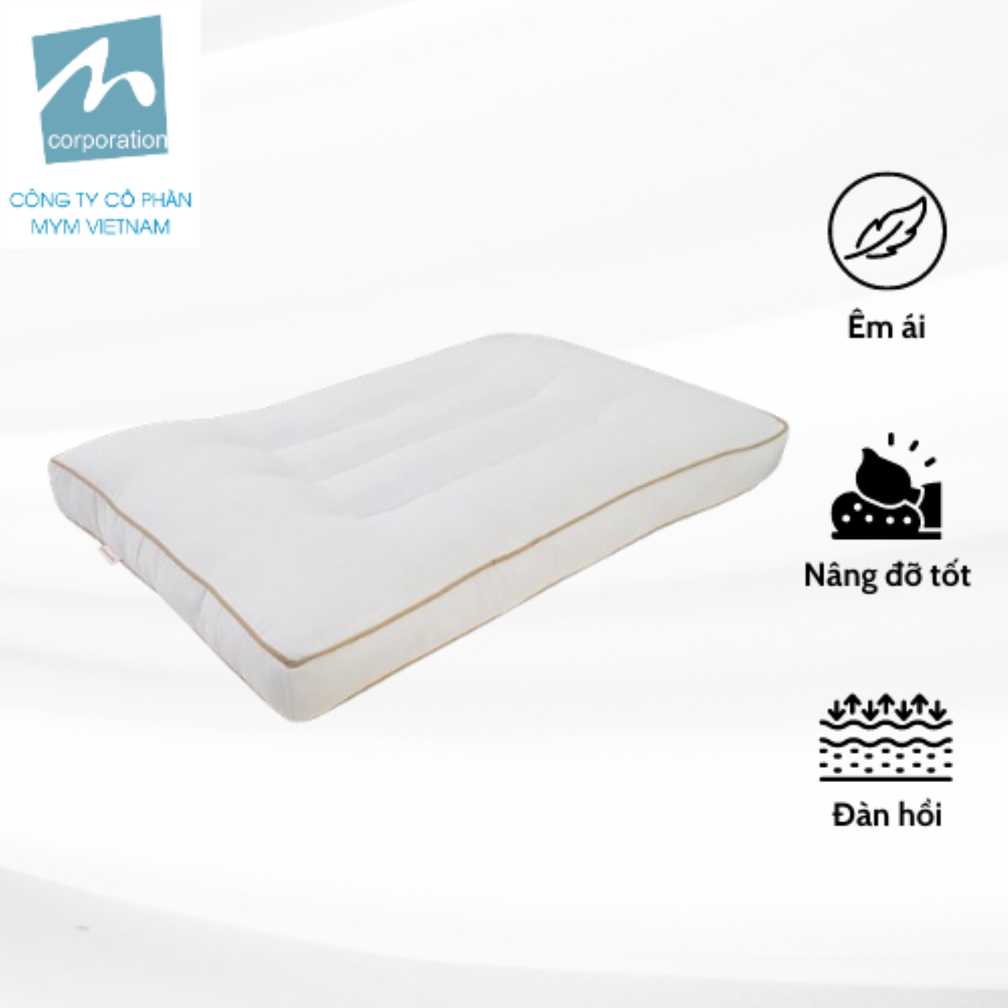 Ruột Gối Nằm CVC Trắng Trơn – Viền Gân Chần 3 Đường