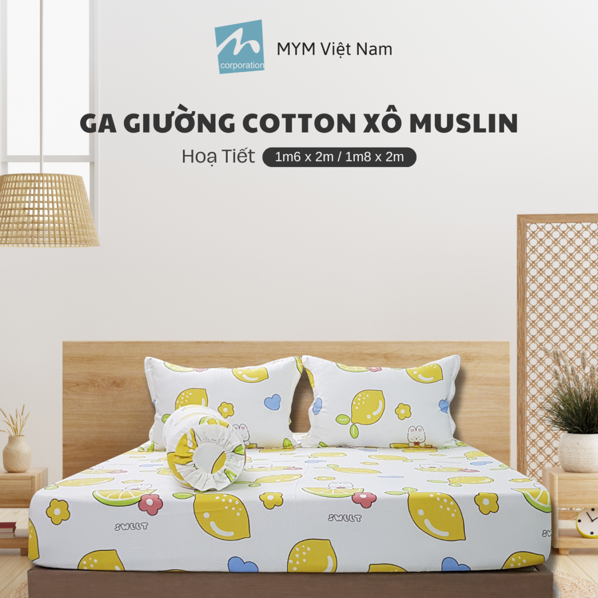 Bộ Drap Gối Cotton Xô Muslin Mẫu 7