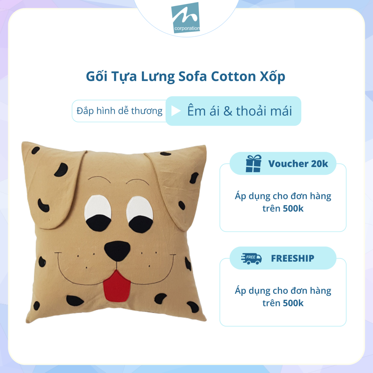 Gối Tựa Trang Trí Sofa Phối Hình Cún Con