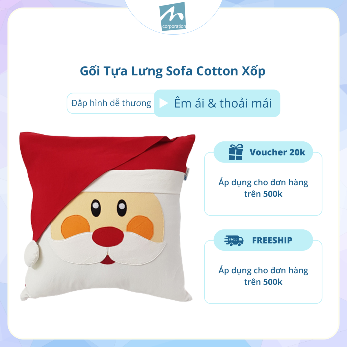 Gối Tựa Trang Trí Sofa Phối Hình Ông Già Noel