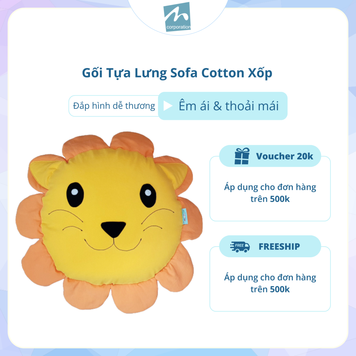 Gối Tựa Trang Trí Sofa Phối hình Sư Tử Dễ Thương