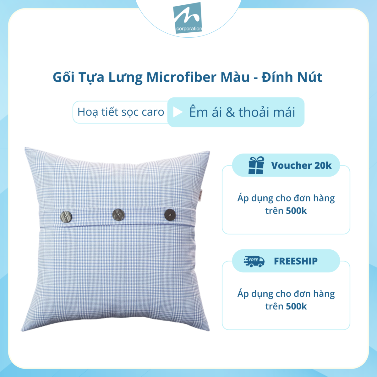Gối Tựa Lưng Sofa Microfiber Đính Nút Mẫu 3